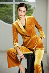 Gold Velvet Pant and Blazer Suit - FashionByTeresa